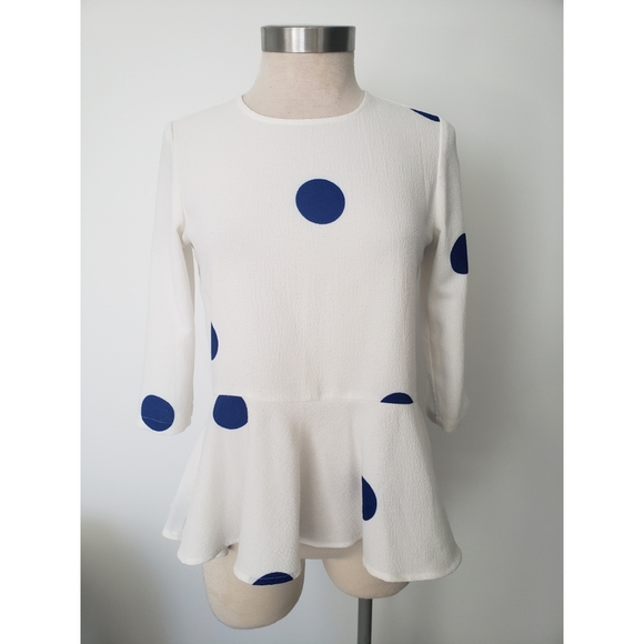ZARA Basic Polka dot Peplum Blouse - Picture 2 of 8